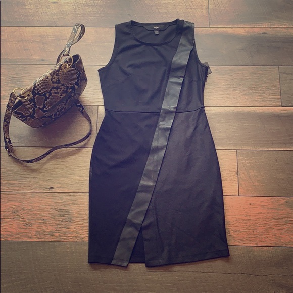 Black dress with faux leather trim - Picture 2 of 12